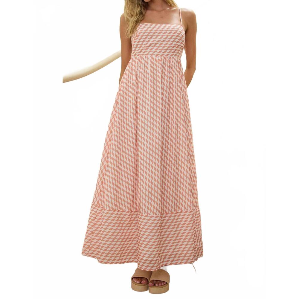NEW ONE AND ONLY COLLECTIVE squiggle smocked maxi dress in coral - Picture 1 of 2